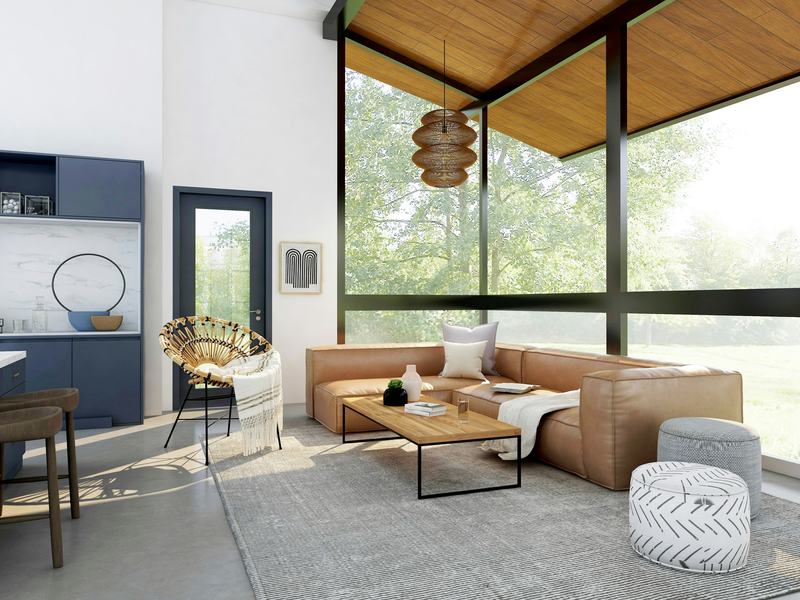 Modern interior design showcasing clean lines and natural materials